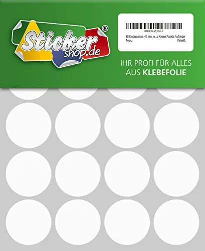 Klebepunkte, 40 mm, weiß, aus PVC Folie, wetterfest, Markierungspunkte Kreise Punkte Aufkleber 80