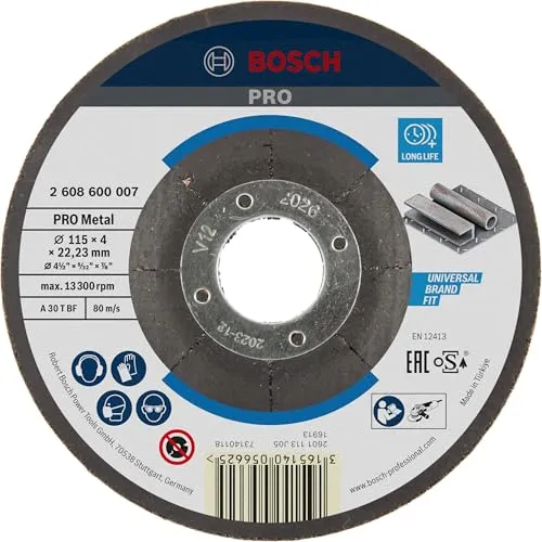 Bosch 1x PRO Metal Longlife Schleifscheibe für kleine Winkelschleifer und 22,23‑mm-Bohrung (für Stahl, Ø 115 mm, Professional Zubehör Kleiner Winkelschleifer)