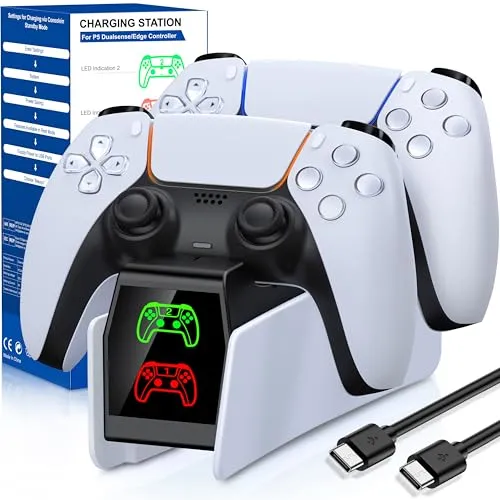 PS5 Controller Ladestation, PS5 Ladestation mit 2 Std Schnelllade/LED-Anzeige, PS5 Controller Spiele Zubehör für PlayStation 5 Controller/Edge Controller