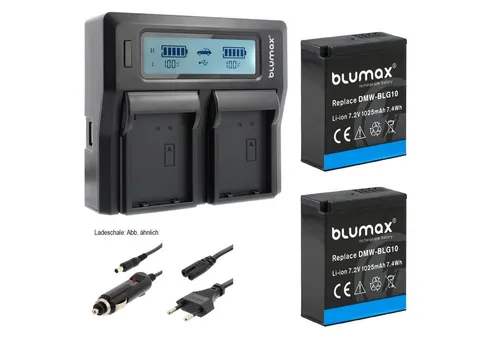 Blumax Set mit Lader für Panasonic DMW-BLG10 1025 mAh Kamera-Akku - Praktisches Set mit Lader und hochwertigem Akku für Panasonic-Kameras. Ideal für lange Fotosessions und zuverlässige Energieversorgung.
