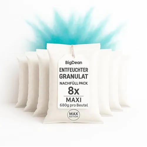 BigDean 8 Stück Luftentfeuchter Nachfüllpack Maxi Beutel je 680 Gramm Luftentfeuchter Granulat Entfeuchter Nachfüllpack (8x Granulat)