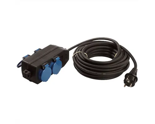 Bachmann Verteilersteckdose 4x CEE7/3 - Adapter mit 4x Schutzkontaktsteckdosen, 10m Gummischlauchleitung, ideal für den Außeneinsatz dank IP44 Schutzart.