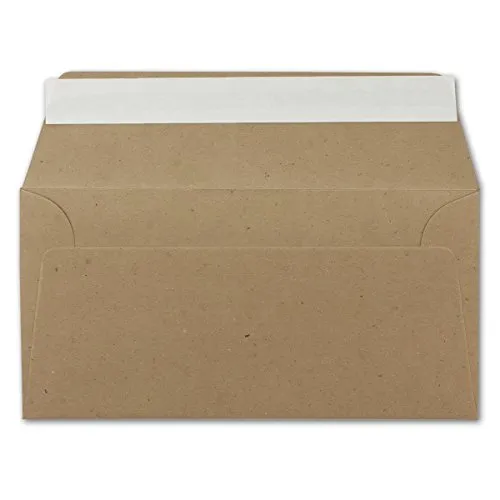 DIN Lang Brief-Umschläge Kraftpapier Braun - 11 x 22 cm - 120 g/m² Haftklebung Standard Brief-Kuverts für Taufe & Einladungen von Ihrem Glüxx-Agent 25