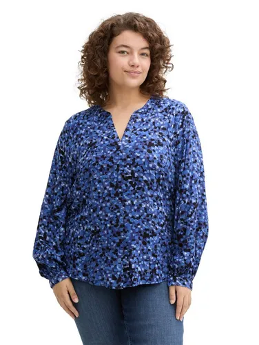 TOM TAILOR PLUS Langarmbluse mit Allover-Print in Blau Größe 48 EU