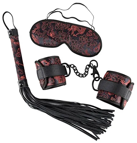 Bad Kitty Fesselset - verführerisches Fessel-Set für Anfänger und Profis, weiche Handfessel, Augenmaske und Peitsche, Bondage-Spiele mit dem Partner, schwarz