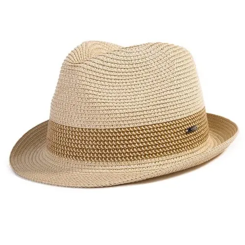 Comhats Herren Strohhut Trilby für Sommer, Sonnenschutz