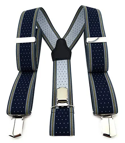 TigerTie Unisex Hosenträger in Y-Form mit 3 extra starken Clips - Farbe in dunkelblau anthrazit gold silber gepunktet gestreift - hochwertige Verarbeitung - Breite 35 mm