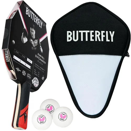 Butterfly 1x Dimitrij Ovtcharov Black Schläger - Komplettschläger für Allround-Spieler, inklusive Tischtennishülle und 3 Bällen – ideal für ambitionierte Spieler und Hobbyisten.