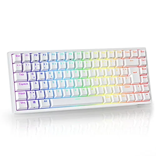 RK ROYAL KLUDGE RK84-DE 75% Gaming-Tastatur, 85 Tasten Kompakte TKL Tastatur, Bluetooth Mechanische Tastatur, Brauner Schalter, RGB Hintergrundbeleuchtung, 2.4Ghz Gaming Tastatur für Mac & Win, QWERTZ