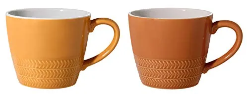 Bloomingville Tassen mit Henkel Hedda Retro Kaffeetasse Teetasse Vintage dickwandige Ø 9,5 x H 8,5 cm, orange, Keramik, 2er Set