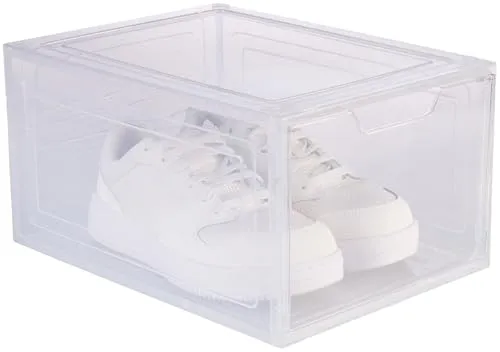 Carlo Milano Aufbewahrungsboxen: Transparente Schuhbox, stapelbar, Schuhe bis Größe 47, Magnetklappe (Schuhregal Kunststoff, Schuhaufbewahrungsbox, Hausschuhe)