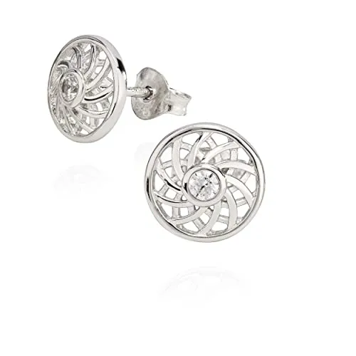 NKlaus Ohrstecker Blume des Lebens mit Zirkonia - Ohrringe für Damen aus 925 Sterling Silber, rhodiniert und anlaufgeschützt. Mit funkelnden Zirkonia in Blume des Lebens Design, ideal für jeden Anlass.