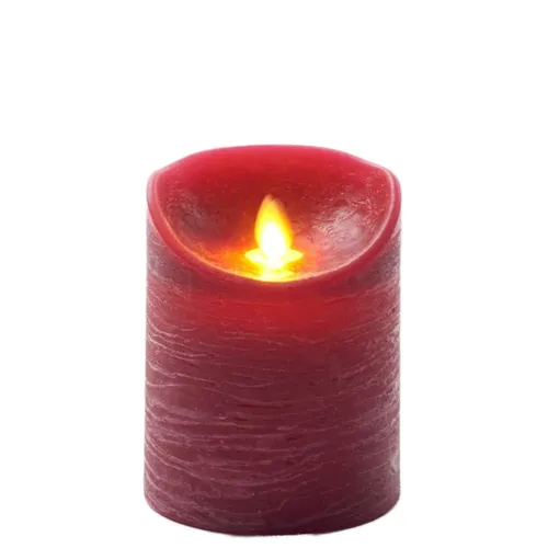 LED Echtwachskerze mit Timer flackender Docht Weinrot Höhe 10cm