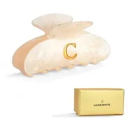 Damen Haarklammer Acryl Buchstabe C Beige Gold-Detail - Elegante Acryl-Haarklammer mit Buchstaben C, ideal für stilvolle Frisuren. Hochwertiges Design in Beige mit luxuriösem Gold-Detail. Sicherer Halt und komfortabel für den täglichen Gebrauch. Perfekte Geschenkidee für besondere Anlässe.