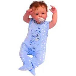 La Bortini Strampler Baby Einteiler in Blau mit Sternchen und Bären Stramplerhose aus reiner Baumwolle, 44 50 56 62 68 74 blau 68-74