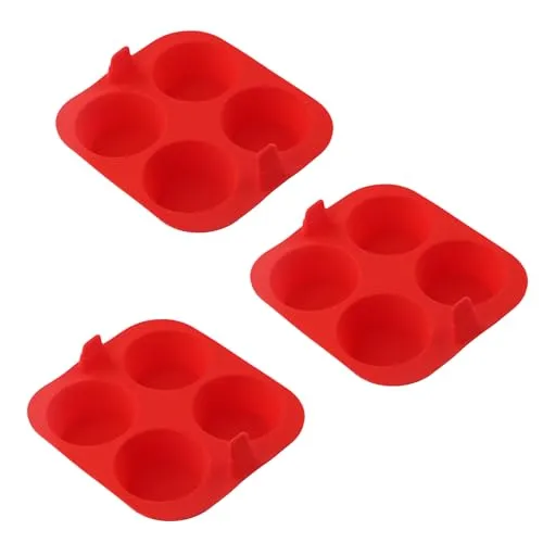 Litinliv Muffinform, 3 Stück Muffinblech aus Silikon für 4 Tassen Muffins, Wiederverwendbare Yorkshire Pudding Backform Set, Antihaftbeschichtung Cupcake Pans für Brownies, Kuchen, Cakes (Rot)
