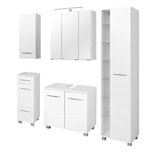 Badezimmermöbel Set in weiß Badmöbel Waschplatz LED Spiegelschrank Hochschrank