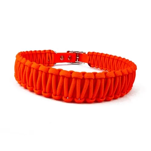 Hundehalsband Lori Tierluxe - Handgemacht, Paracord, Biothane (Orange Neon, XXL Halsumfang 45-51 cm)