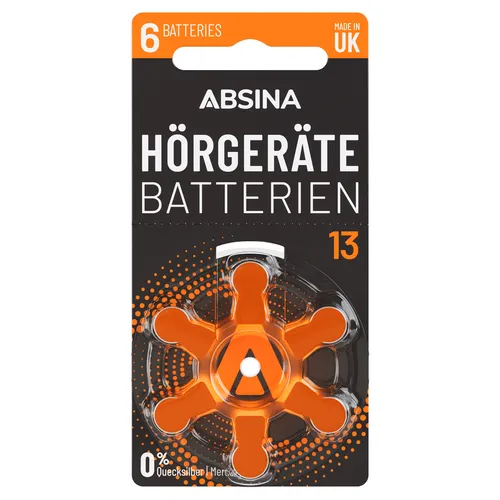 ABSINA 6x Hörgerätbatterien Typ 13 - Hörgerät Batterie orange A13 - MHD 2027