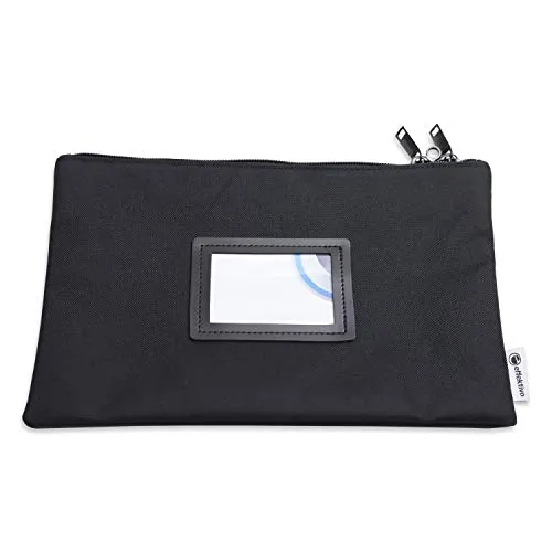 effektivo Banktasche mit Reißverschluss abschließbar & versiegelbar mit Fenster für Visitenkarten Stoff schwarz für Dokumente bis DIN A5, Schwarz, 29 x 19 cm