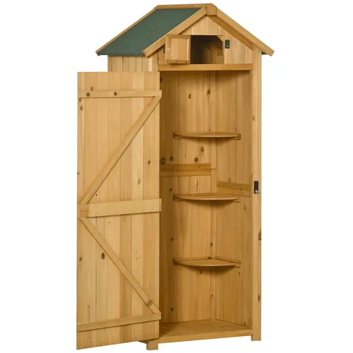 Gartenschrank Gerätehaus mit Fachböden und Fenstern – 77 x 54,2 x 179 cm - Robuster Gartenschrank aus Kiefernholz mit wasserfester Farbe. Ideal zur organisierten Aufbewahrung Ihrer Gartengeräte. Drei abnehmbare Regalböden und ein Fenster sorgen für optimale Belüftung und Ordnung.