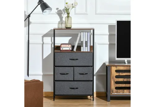 HOMCOM Kommode mit 4 Schubladen - Moderne Kommode mit 4 herausnehmbaren Stoffschubladen und stabilen MDF-Regalen. Ideal für Schlafzimmer und Wohnzimmer, sorgt für Ordnung und bietet zusätzlichen Ausstellungsplatz.