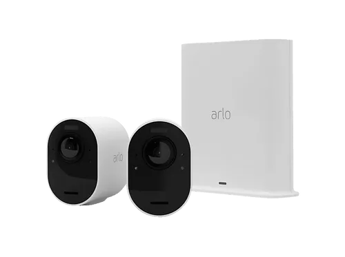 Arlo Ultra 2 Überwachungskamera Außen WLAN - 4K UHD, 180° Sichtfeld, kabellos im 2er Set mit Spotlight und Farb-Nachtsicht, inklusive 3 Monate Arlo Secure Testzeitraum