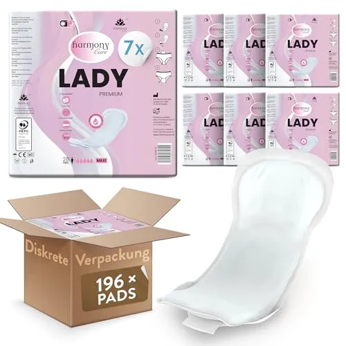 Harmony Care Lady Inkontinenz-Einlage – Diskreter Schutz für Frauen - Maxi Saugstarke Inkontinenzeinlagen für Damen mit bis zu 800ml ISO-Saugleistung. Hoher Tragekomfort und verstärkter Auslaufschutz sorgen für Sicherheit und Diskretion im Alltag.