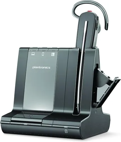Plantronics Savi W8245 DECT-Mono-Headset - Konvertibel für PC, Mobil- und Festnetztelefon - Headset mit 3 in 1 Tragevariante und Noisecancelling Mikrofon für klare Gespräche. Genießen Sie schnurlose Freiheit bis zu 180 m und nahtloses Umschalten zwischen Geräten.
