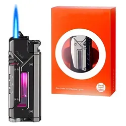 Sturmfeuerzeug Metall mit LED-Licht und einstellbarer Flamme