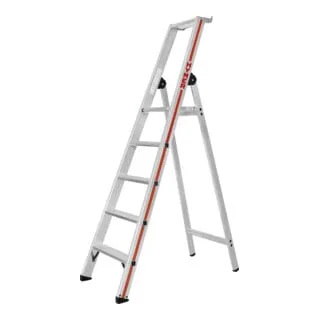 Hymer 8026 Stufenstehleiter mit Plattform - Aluminium Stehleiter, einseitig begehbar, 5 Stufen für eine maximale Arbeitshöhe von 4,20 m, ideal für sicheres Arbeiten in Höhe.