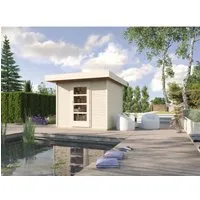 Weka Holz-Gartenhaus WekaLine Flachdach Unbehandelt 235 cm x 316 cm - Holz-Gartenhaus mit 5,6 m² Grundfläche, breitem Eingang für einfache Nutzung. Stabil und einfach zu montieren dank Steck- & Schraubsystem. Ideal als Geräteschuppen oder Freizeithaus.