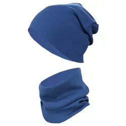 TupTam Beanie Kinder Beanie Mütze Schlauchschal Set aus Jersey und Rippstoff blau 56-62