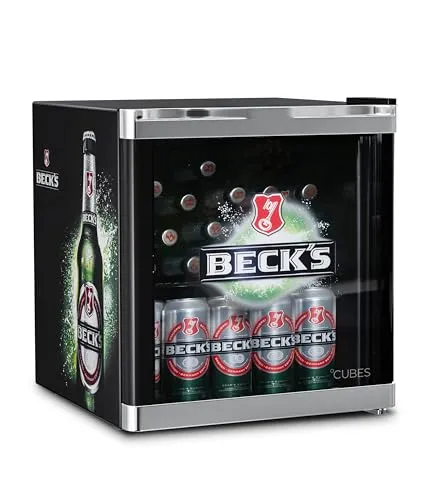 °CUBES BECK’S Mini Getränkekühlschrank 48L (Schwarz/Grün) – Kompakter Flaschenkühlschrank mit Glastür & wechselbarem Türanschlag – Leise & energieeffizient – Bar, Küche & Gaming – Getränkekühler
