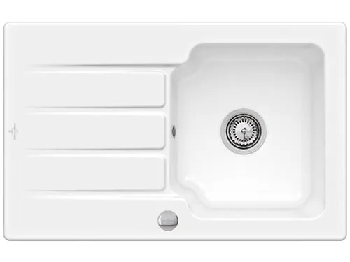 Villeroy & Boch Architectura 45 Weiß (alpin) Keramikspüle mit Excenterbetätigung - Hochwertige Keramikspüle in glänzendem Weiß, ideal für Unterschränke ab 45 cm. Maße: 80 x 51 cm. Mit praktischer Excenterbetätigung für einfachen Zugang.