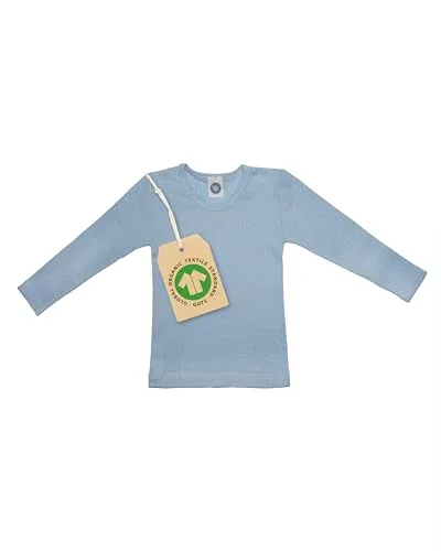 Cosilana Unterhemd für Kinder Junge & Mädchen Langarm Gr. 92 Hellblau-Meliert - Wärmende Unterwäsche aus herrlich weichem Baumwoll-Merino-Mix & Seide, GOTS-zertifiziert & 100% regional produziert