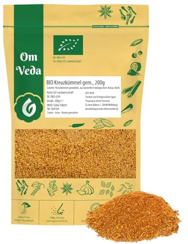 BIO Kreuzkümmel gemahlen 200g | Kuminpulver Kreuzkümmelpulver Kumin fein gemahlen | Organic Cumin Powder Jeera | OmVeda Gewürze für Küche