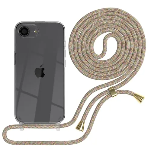EAZY CASE Handykette kompatibel mit iPhone 16e Handyhülle mit Umhängeband, Handykordel mit Schutzhülle, Silikonhülle, Hülle mit Band, Stylische Kette für Smartphones, Rainbow