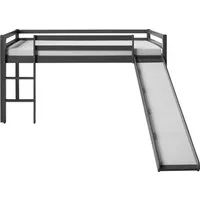 Homestyle4u Kinderbett 90x200 mit Rutsche in Grau - Hochbett für Kinderzimmer mit sicherer Rutsche und stabiler Konstruktion in modernem Grau. Flexible Montage der Leiter und Rutsche für individuelle Raumgestaltung.