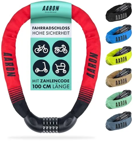 AARON Lock One Fahrradschloss mit Zahlencode - Rot - Fahrradschlösser mit 5-stelliger Zahlenkombination für hohen Diebstahlschutz und vielseitige Anwendung, ideal für Fahrräder, E-Scooter und Motorräder.