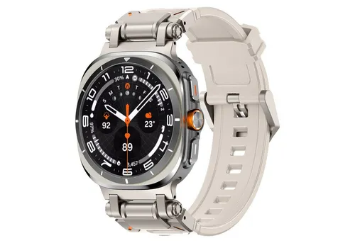 Wigento Smartwatch-Armband Für Samsung Galaxy Watch Ultra 47mm Silikon Titanlegierung Band Beige, Silikonarmband mit Titanlegierung-Schnellverschluss
