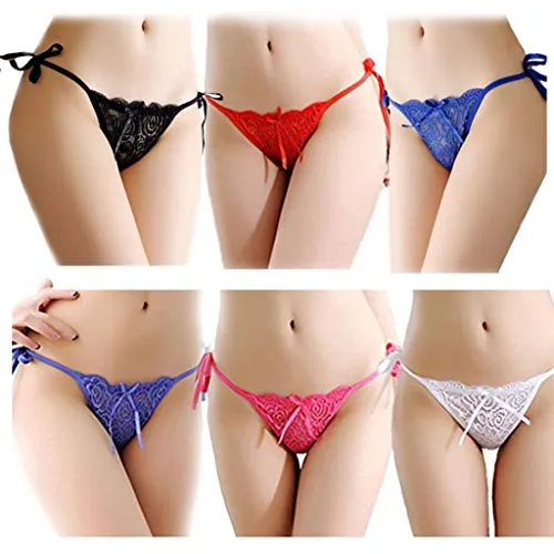 HTRUIYATY Damen Spitze Krawatte Seite Tanga, Damen Slips Höschen mit Niedriger Taille für Frauen Sexy, Spitze Low-Taille G String Höschen Mehrfarbig