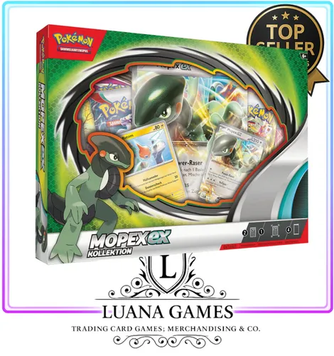 AMIGO PKM EX Box Mai MBE6 - Pokémon Mopex-ex Kollektion mit holografischen Karten und 4 Boosterpacks für spannende Kämpfe