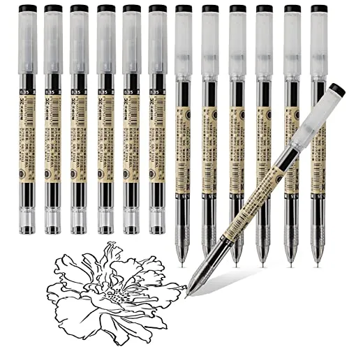 Gelschreiber mit extra feiner Spitze, 0,35 mm, Schwarz, für Büro, Schule, Schreibwaren-Zubehör, 12 Stück