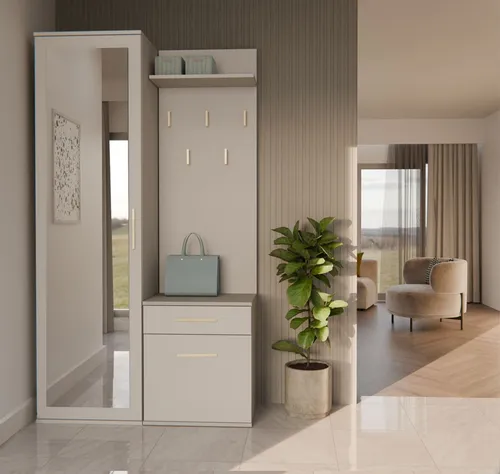 Produktbild Selsey Duvio – Flurgarderobe mit Schrank und Spiegel, Greige, 100 cm