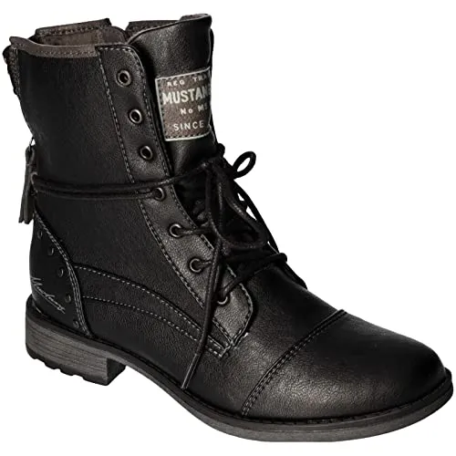 MUSTANG Stiefelette Schnürstiefelette schwarz 38 EU - Wanderschuhe aus Lederimitat, ideal für lässige Outfits, mit bequemem Blockabsatz von 3 cm und schnürbarem Design für optimalen Halt.