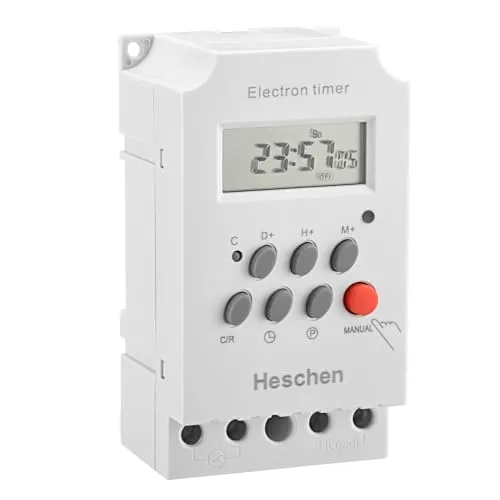 Heschen Digital wochenprogrammierbare Elektronen-Zeitschaltuhr mit LCD-Display, KG316T-II, 200-240VAC, 25A, 4 Schraubklemmen