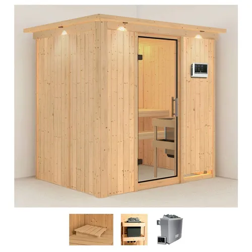 Karibu Sauna Bedine, 210 x 165 x 202 cm, 9 KW-Ofen mit externer Steuerung