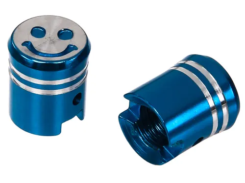 Set: 2x Ventilkappe Kolben, Blau eloxiert