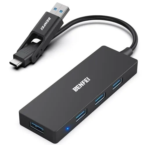 BENFEI 2-in-1 USB Typ-A/Typ-C auf 4-Port USB 3.0 Ultra Flacher Datenhub